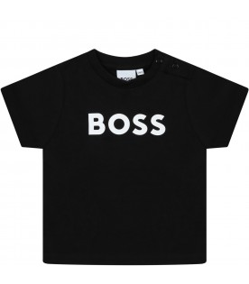 Black T-shirt for baby boy with white logo