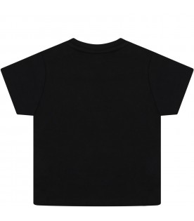 Black T-shirt for baby boy with white logo