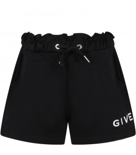 Black shorts for baby girl with white logo