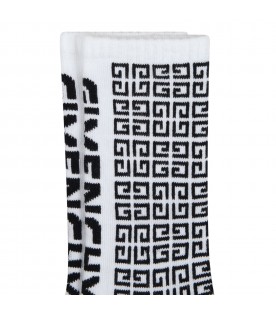 White socks for boy with black logo