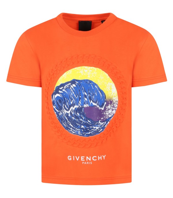 Givenchy Kids Orange T-shirt for boy with logo - CoccoleBimbi