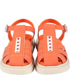 Orange sandals for girl with red logo