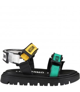 Black sandals for boy with logo
