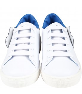 White sneakers for boy with Teddy Bear and logo