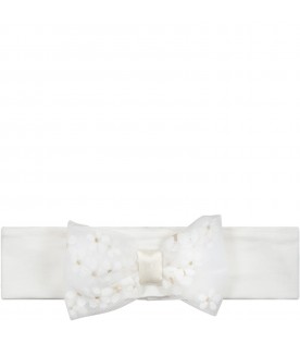 White headband for baby girl with tulle bow