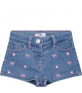 Light blue shorts for baby girl with iconic eyes and stars
