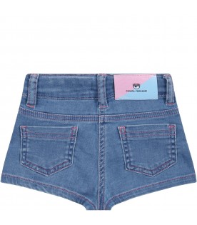 Light blue shorts for baby girl with iconic eyes and stars