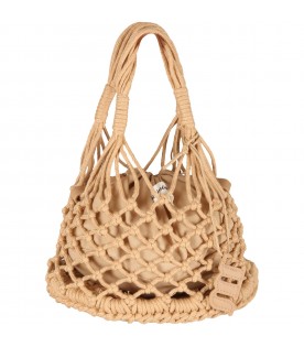 Beige beach-bag for women with logo patch