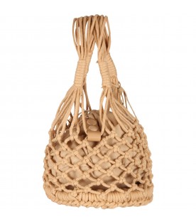 Beige beach-bag for women with logo patch