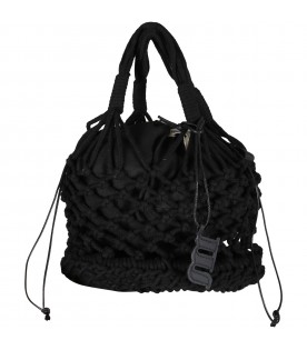 Black beach-bag for women with logo patch
