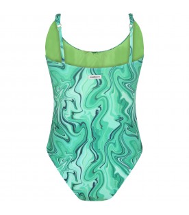 Green swimsuit for women with Malachite print