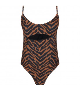 Multicolor swimsuit for women with tiger print