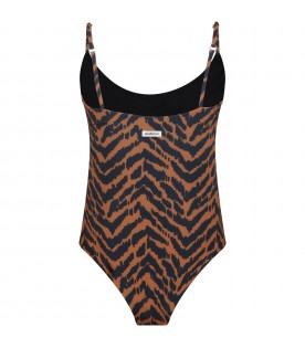 Multicolor swimsuit for women with tiger print