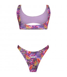 Purple bikini for women with papaya print