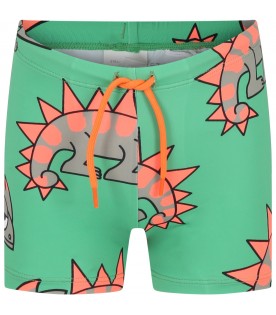 Green swim-trunks for boy with chamelon