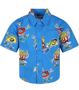 Light-blue shirt for boy with animated food