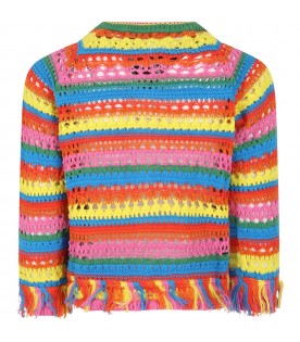 Multicolor cardigan for girl with fringes