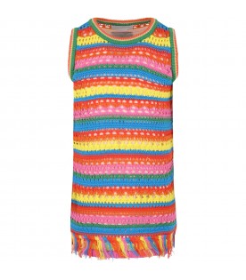 Multicolor dress for girl with fringe
