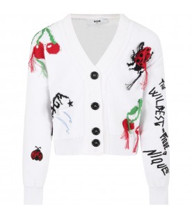 White cardigan for girl with embroidery