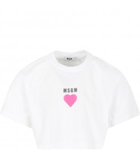 T-shirt blanc pour fille avec coer et logo