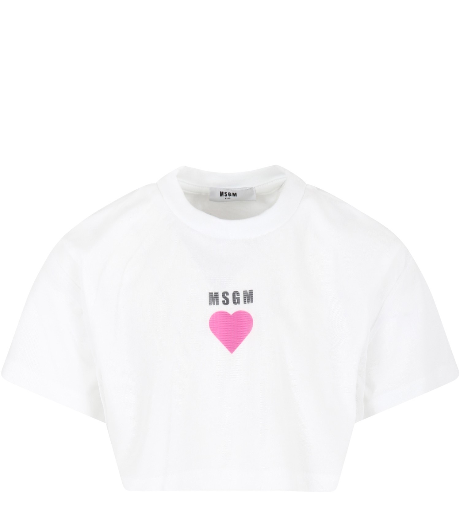 MSGM Kids White t-shirt for girl with heart and logo