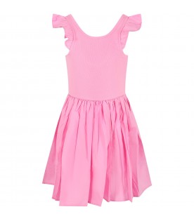 Pink dress for girl with logo patch