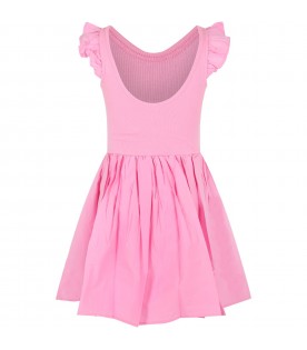 Pink dress for girl with logo patch