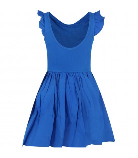 Blue dress for girl with logo patch