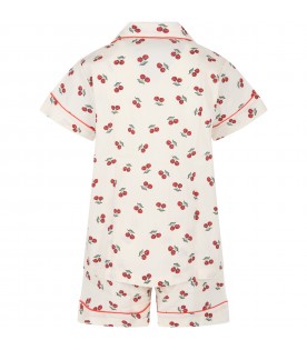 Ivory pajamas for girl with red cherries