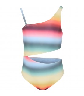 Multicolor swimsuit for girl with logated patch
