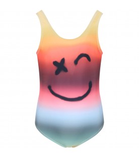 Multicolor swimsuit for girl with smiley