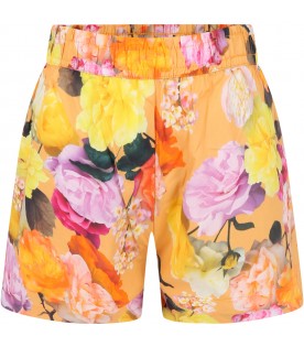 Multicolor shorts for girl with logo patch