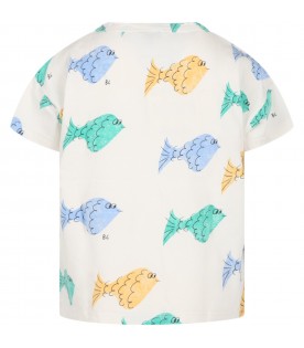 T-shirt bianca per bambino con pesci multicolor