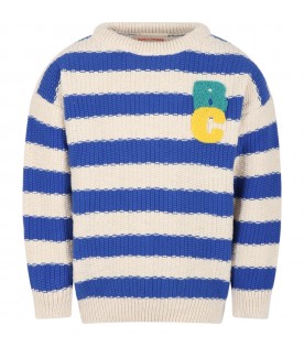 Maglione blu e avorio per bambino con patch iconico logo