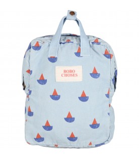 Light blue backpack for boy with boats and logo