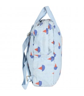 Light blue backpack for boy with boats and logo