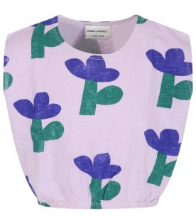Purple tank-top for girl with flowers