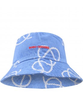 Blue cloche for boy with rope printe all-over and logo