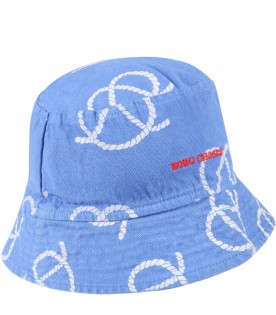 Blue cloche for boy with rope printe all-over and logo