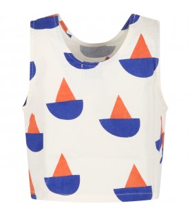 White tank top for girl with multicolor print all-over and logo