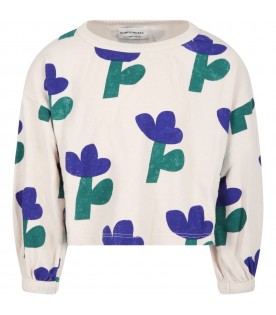 Ivory sweatshirt for girl with flowers