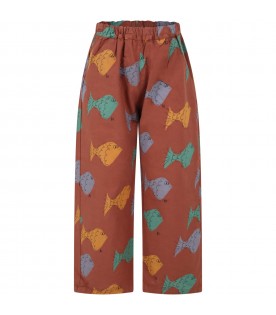 Brown trousers for boy with colorful fish