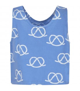 T-shirt azzurra per bambina con stampa corda all-over e logo