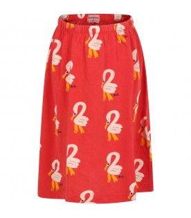 Red skirt for girl with flamigo and logo