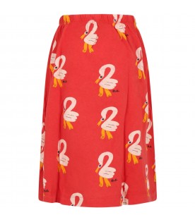 Red skirt for girl with flamigo and logo
