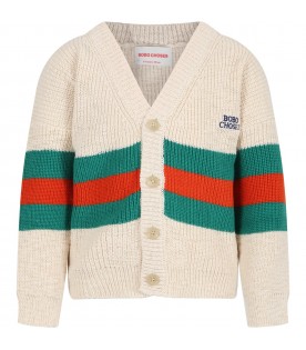 Ivory cardigan for boy with embroidered logo