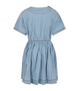 Light-blue dress for girl with logo patch