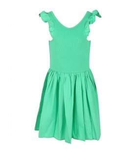 Green dress for girl with logo patch
