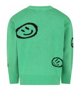 Green sweater for boy with smileys