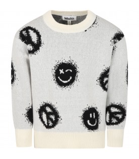 White sweater for boy with smileys